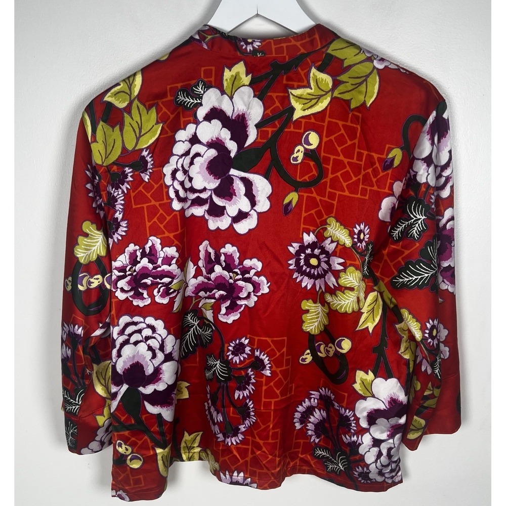 Natori Small Floral Mandarin‎ Collar Button Front Boxy Floral Silky PJ Top - Picture 4 of 11
